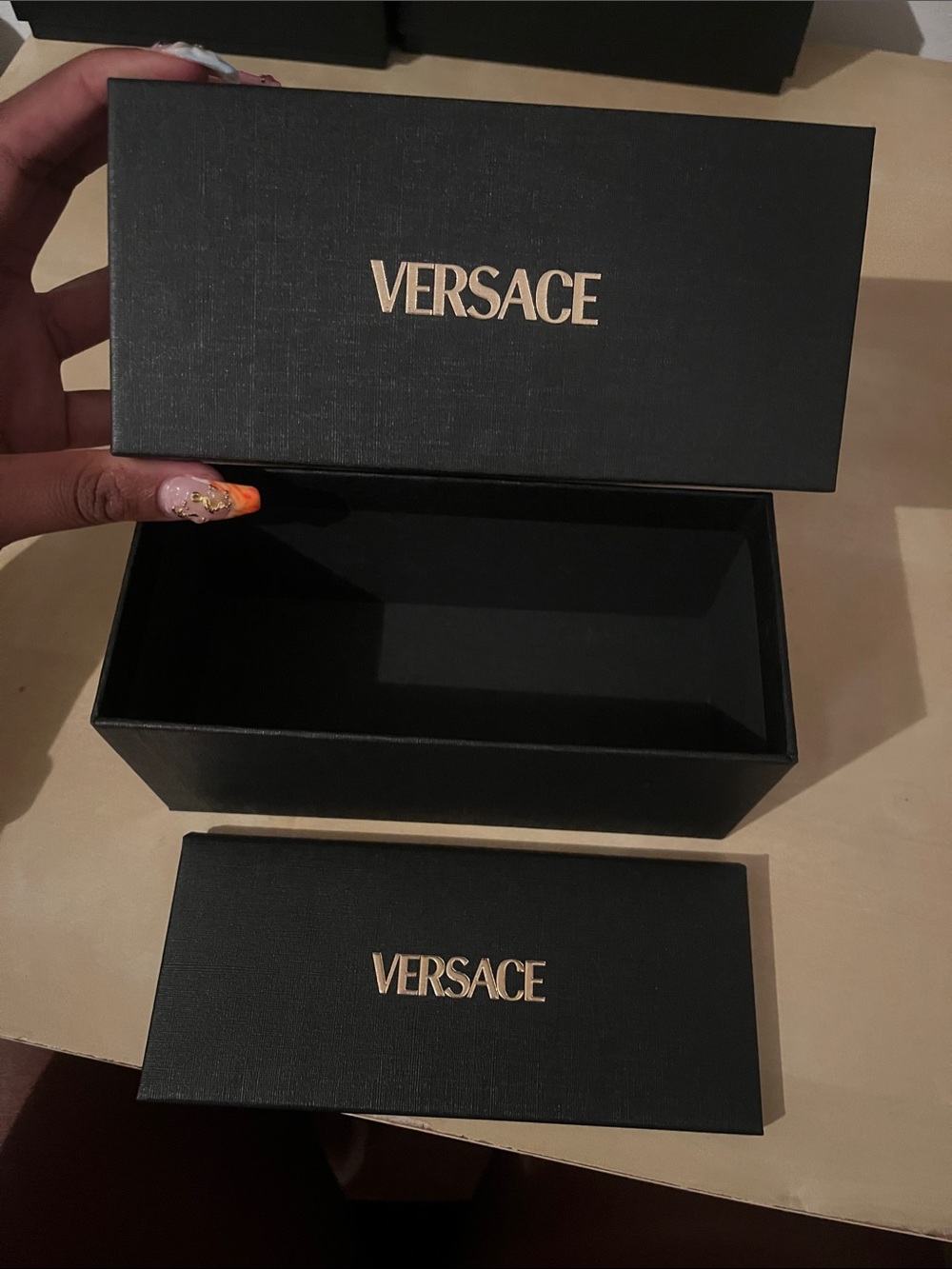 Versace Black and Gold Sunglasses Gift Box with Information Note